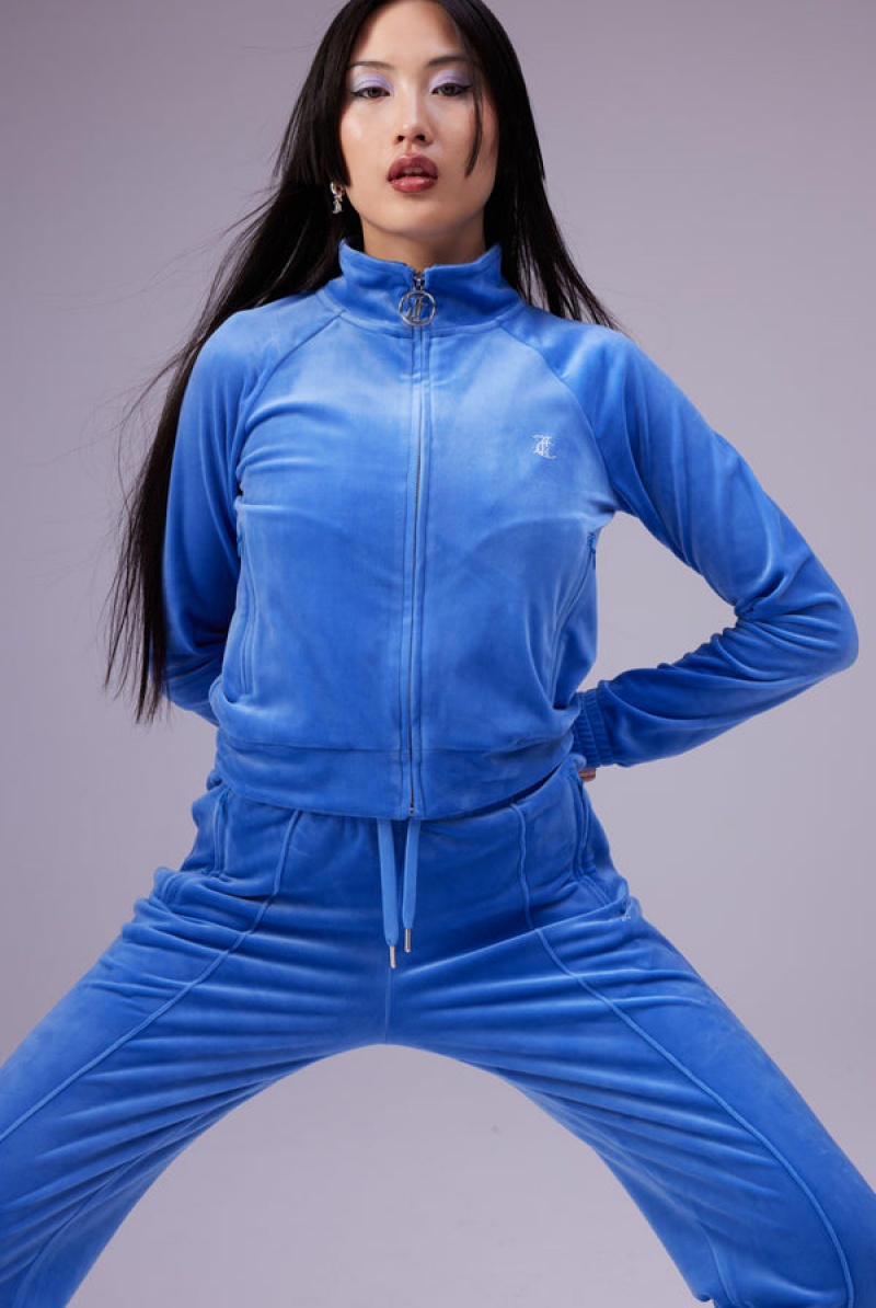 Blue Juicy Couture Regatta Velour Diamante Tracktop | JC-SN652058