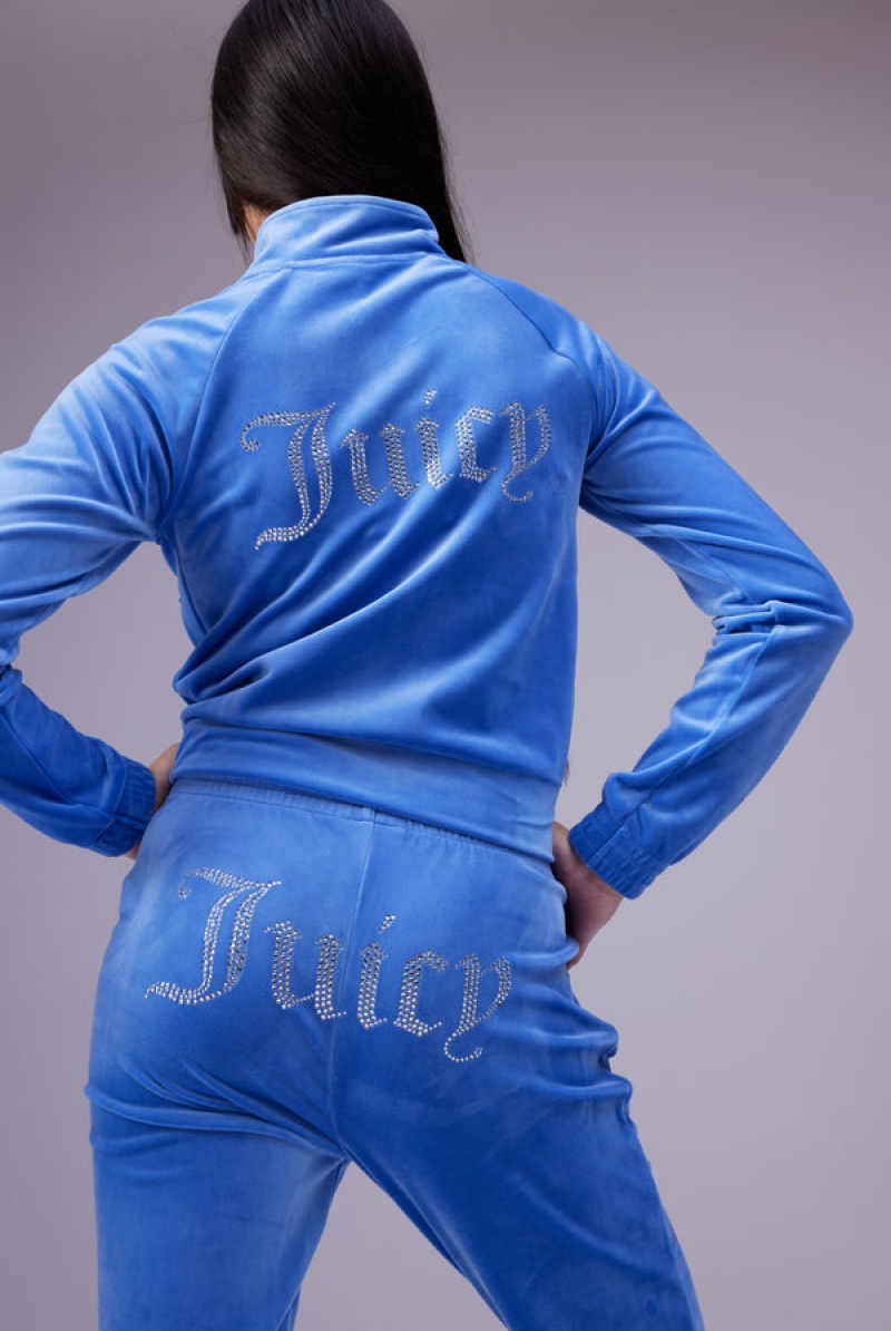 Blue Juicy Couture Regatta Velour Diamante Tracktop | JC-SN652058