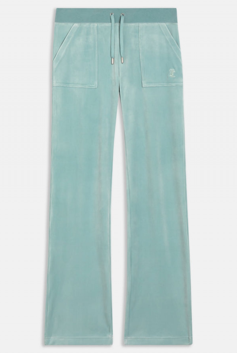 Blue Surf Juicy Couture Classic Velour Del Ray Pocketed Bottoms | JC-SN651999