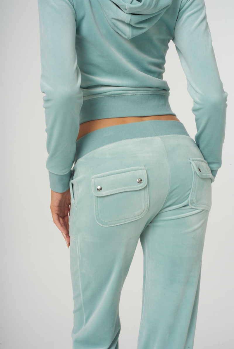 Blue Surf Juicy Couture Classic Velour Del Ray Pocketed Bottoms | JC-SN651999