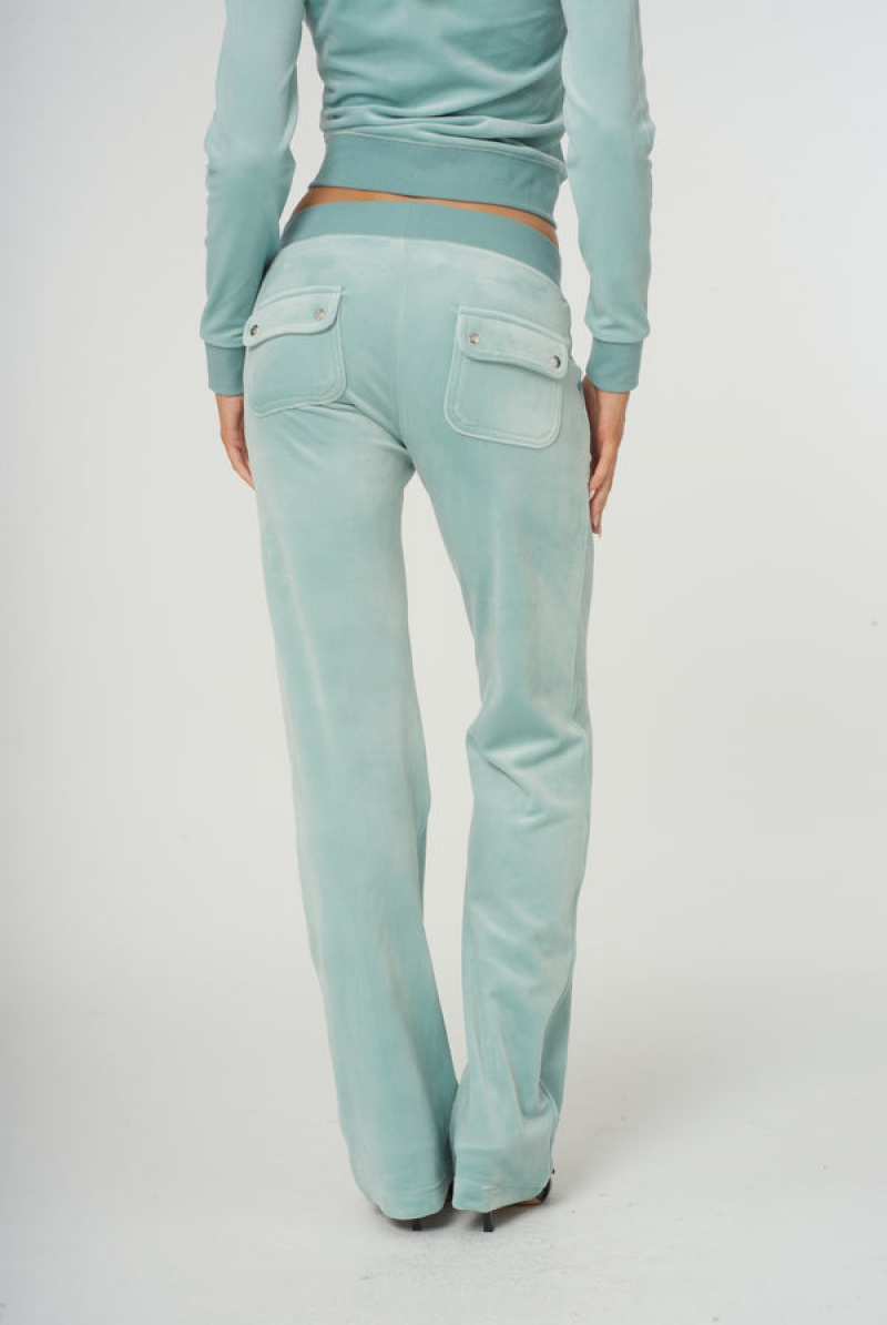 Blue Surf Juicy Couture Classic Velour Del Ray Pocketed Bottoms | JC-SN651999