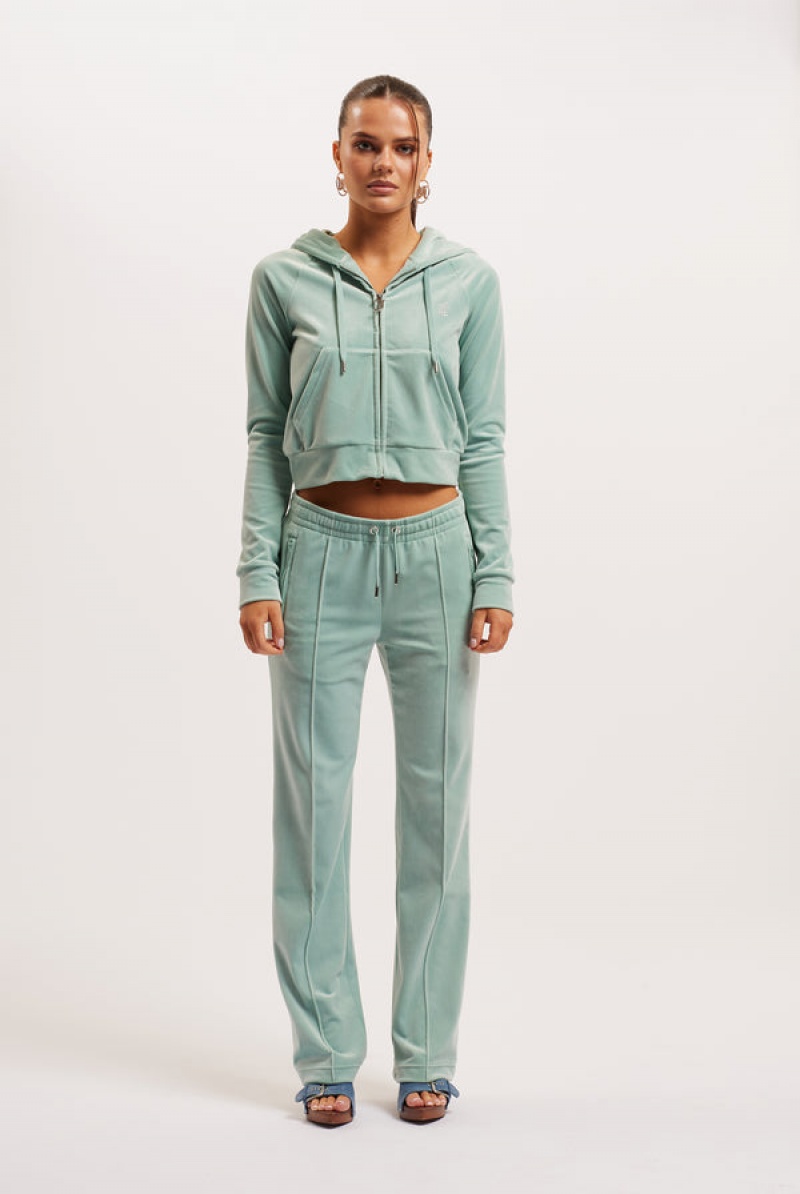 Blue Surf Juicy Couture Diamante Velour Zip-through Hoodie | JC-SN652112