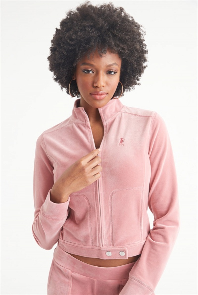 Blushing Pink Juicy Couture Velour Moto Jacket | JC-SN651534