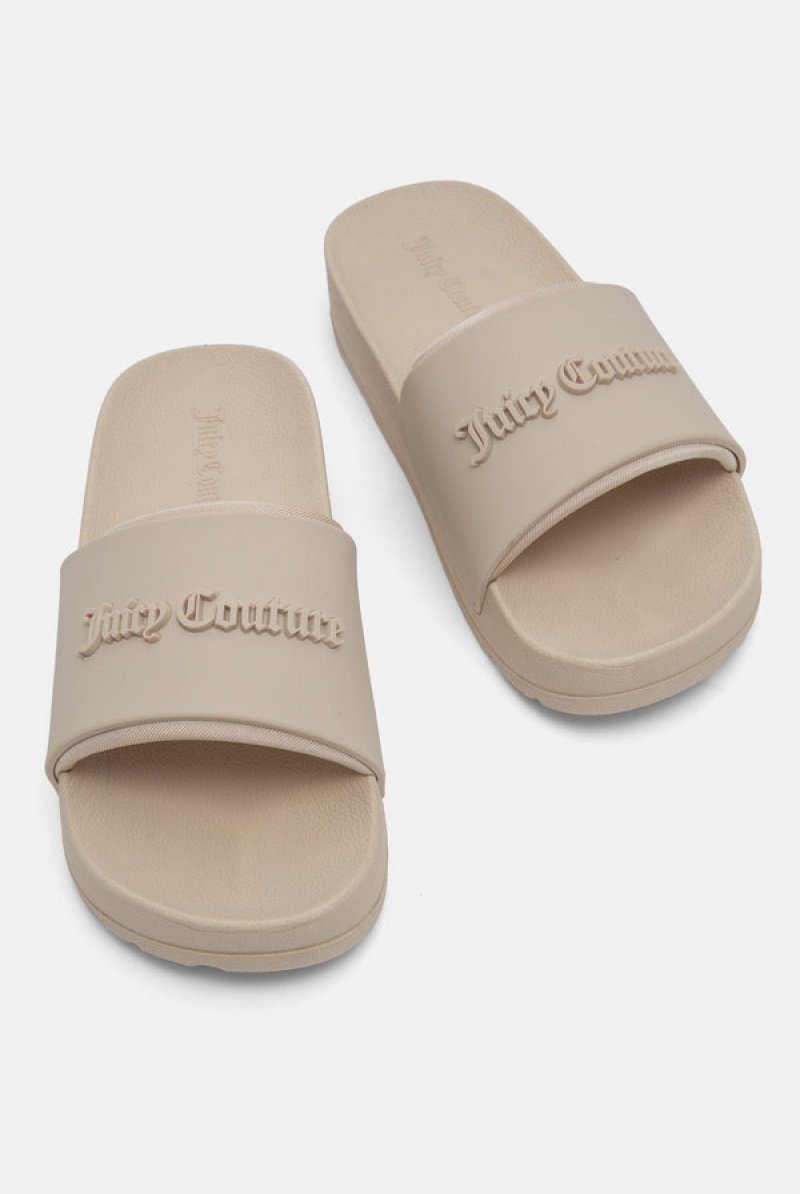 Brazilian Sand Juicy Couture Stacked Embossed Sliders | JC-SN652204