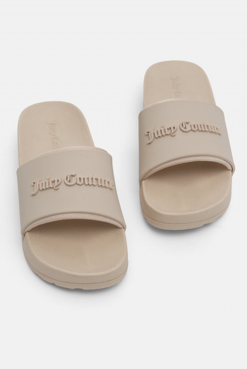 Brazilian Sand Juicy Couture Stacked Embossed Sliders | JC-SN652204