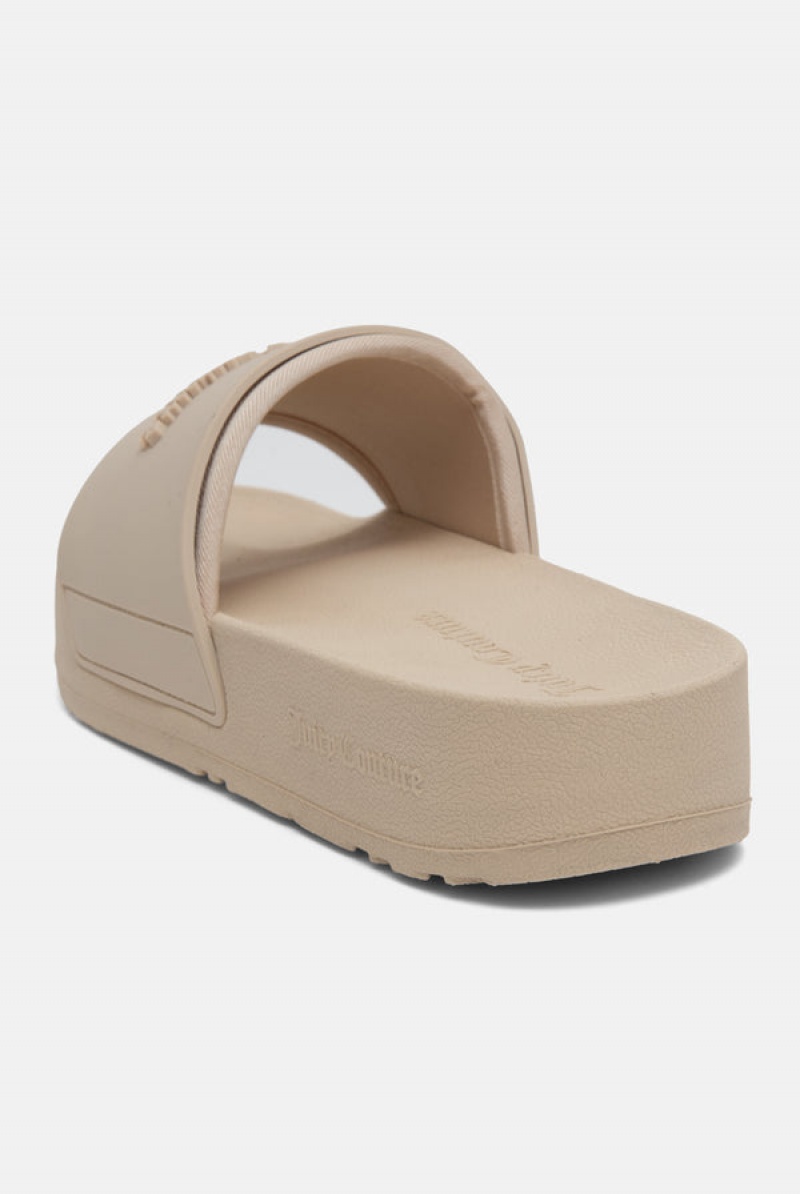 Brazilian Sand Juicy Couture Stacked Embossed Sliders | JC-SN652204