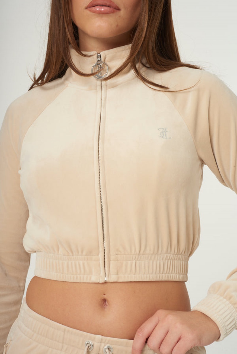 Brazilian Sand Juicy Couture Velour Diamante Cropped Tracktop | JC-SN651995