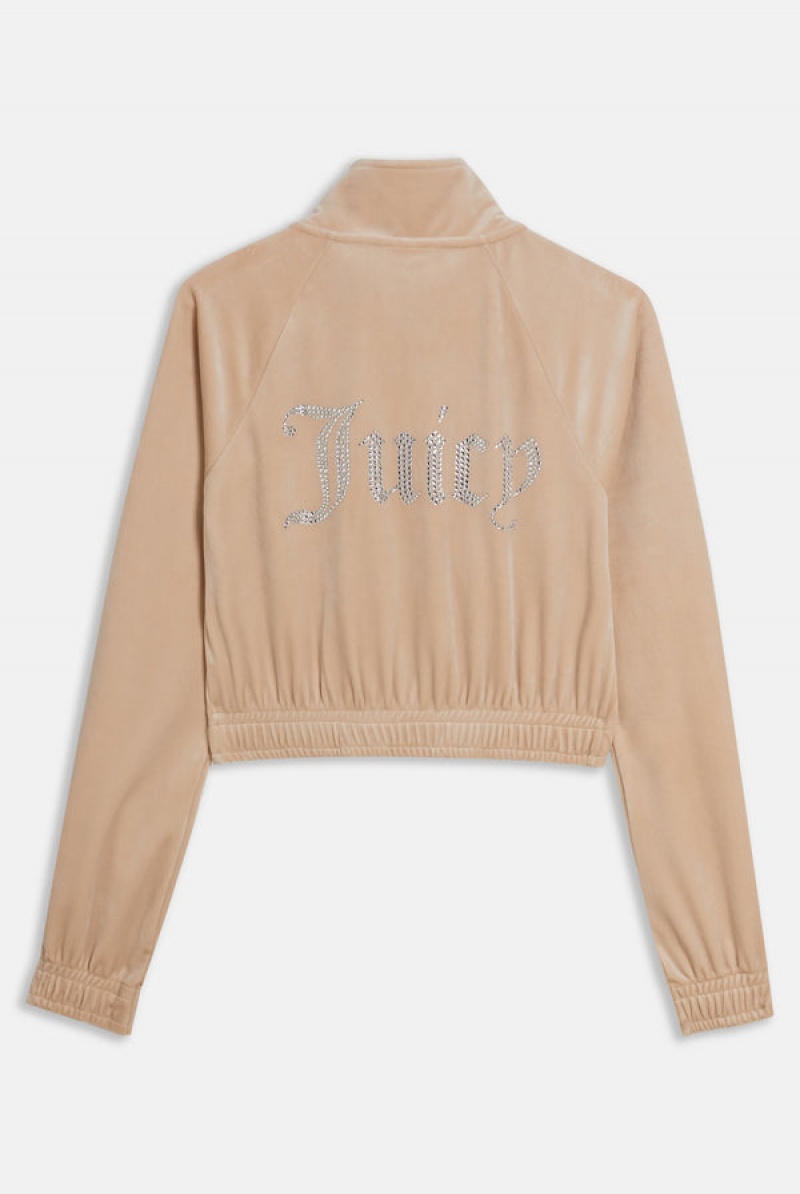 Brazilian Sand Juicy Couture Velour Diamante Cropped Tracktop | JC-SN651995