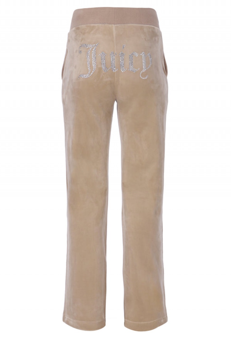 Brown Juicy Couture Classic Velour Del Ray Diamante Bottoms | JC-SN652020