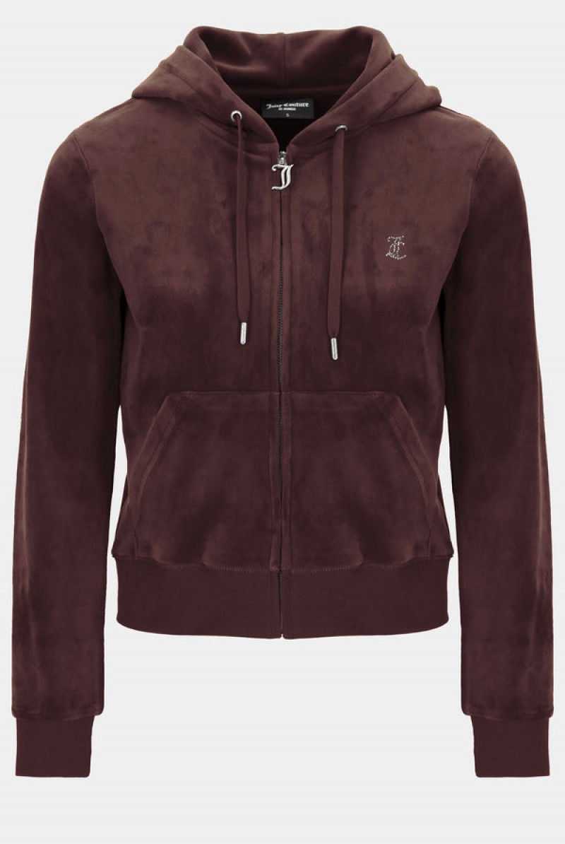 Brown Juicy Couture Classic Velour Diamante Robertson Hoodie | JC-SN652064