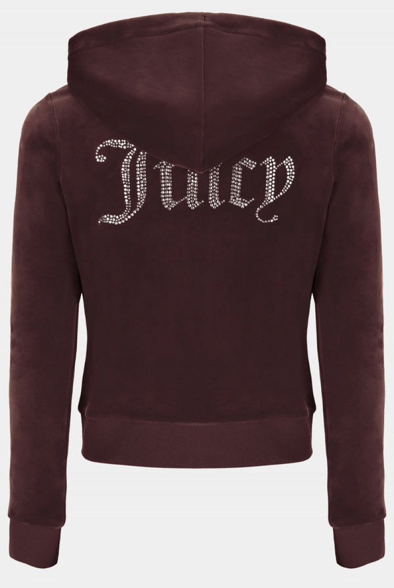 Brown Juicy Couture Classic Velour Diamante Robertson Hoodie | JC-SN652064