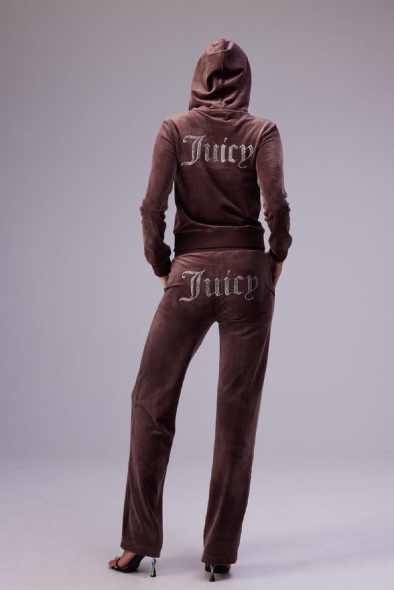 Brown Juicy Couture Classic Velour Diamante Robertson Hoodie | JC-SN652064