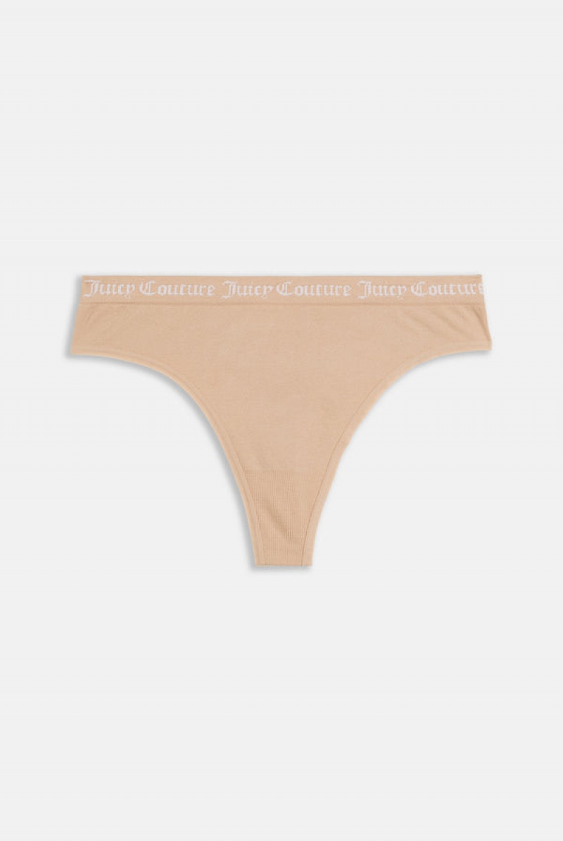 Brown Juicy Couture Pack Of 3 Flat Knit Seamless Thongs | JC-SN652273