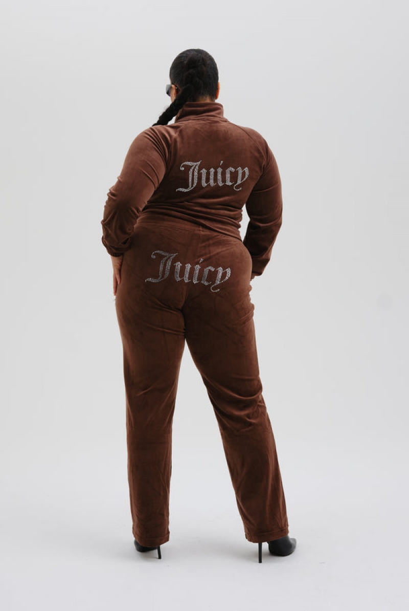 Brown Juicy Couture Velour Diamante Tracktop | JC-SN652059