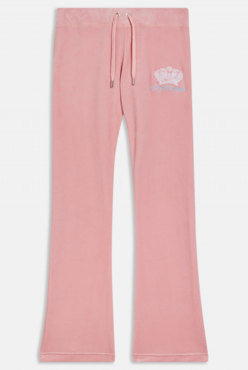 Candy Pink Juicy Couture Crown Embroide Velour Trackpants | JC-SN651970