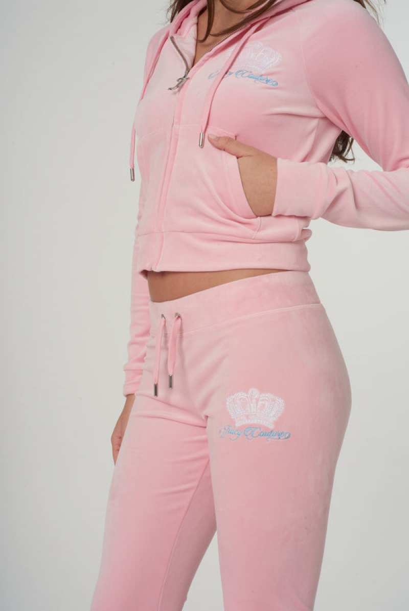 Candy Pink Juicy Couture Crown Embroide Velour Trackpants | JC-SN651970