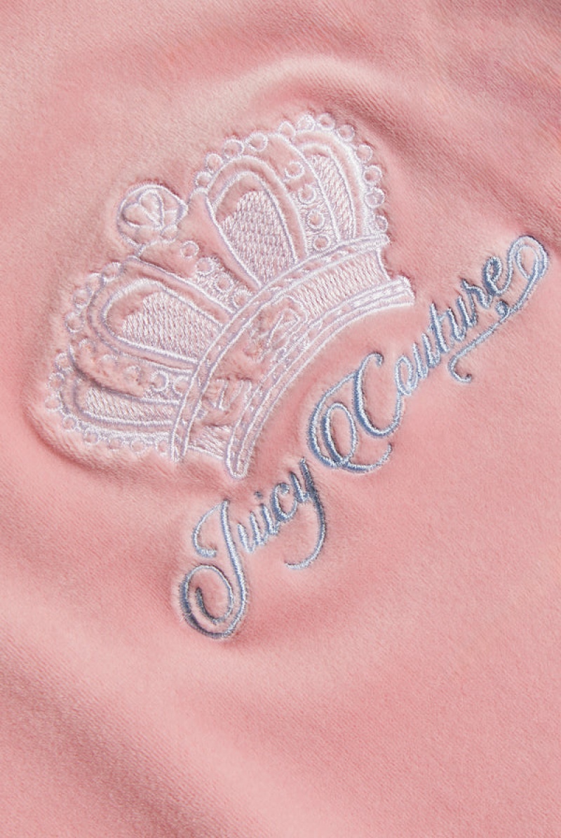 Candy Pink Juicy Couture Crown Embroide Velour Trackpants | JC-SN651970