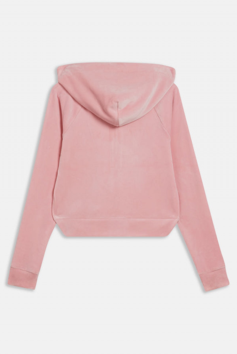 Candy Pink Juicy Couture Crown Embroide Velour Zip-through Hoodie | JC-SN651993