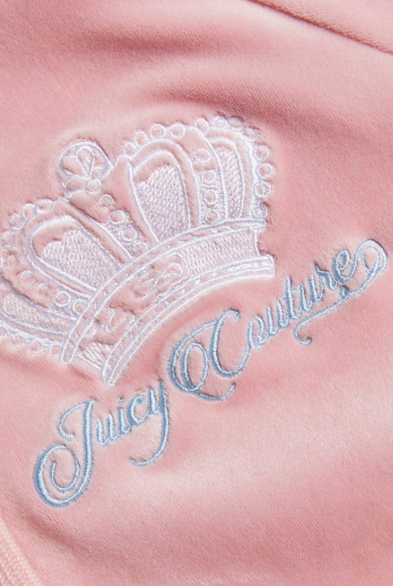 Candy Pink Juicy Couture Crown Embroide Velour Zip-through Hoodie | JC-SN651993