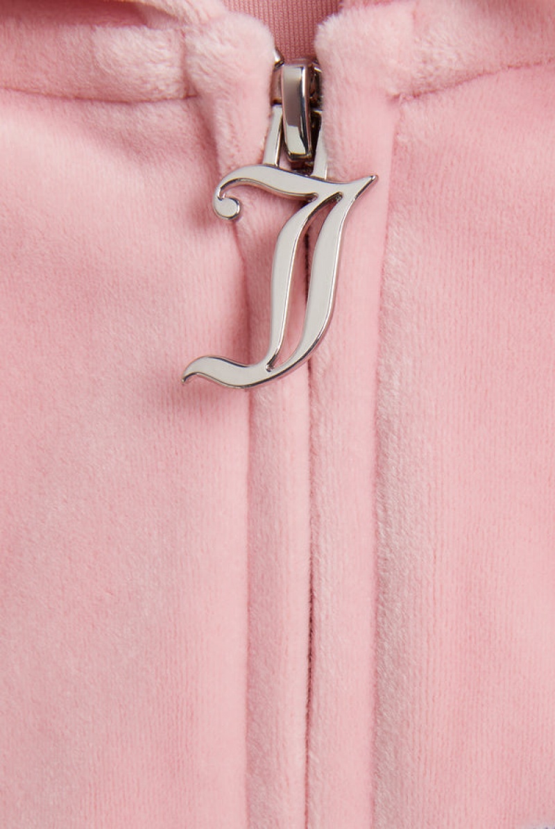 Candy Pink Juicy Couture Crown Embroide Velour Zip-through Hoodie | JC-SN651993