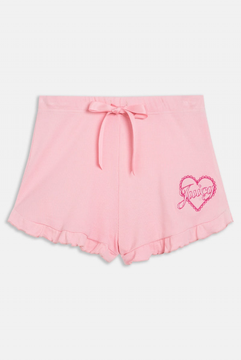 Candy Pink Juicy Couture Heart Frilled Sleep Shorts | JC-SN652268