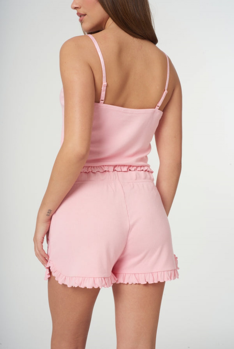 Candy Pink Juicy Couture Heart Frilled Sleep Shorts | JC-SN652268