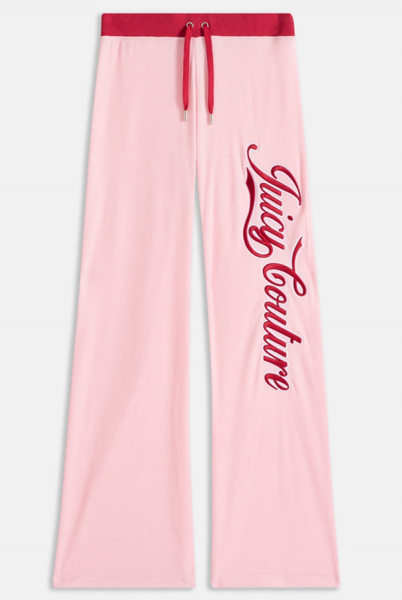 Candy Pink Juicy Couture Towelling Retro Logo Low Rise Flare Pants | JC-SN651949