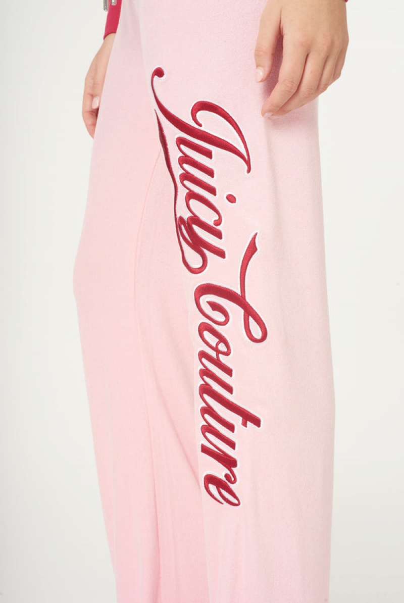 Candy Pink Juicy Couture Towelling Retro Logo Low Rise Flare Pants | JC-SN651949