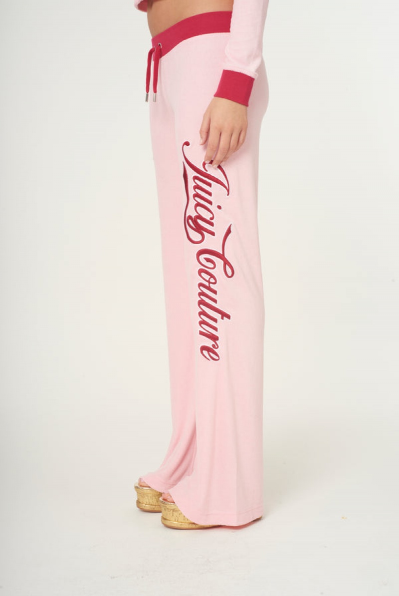 Candy Pink Juicy Couture Towelling Retro Logo Low Rise Flare Pants | JC-SN651949