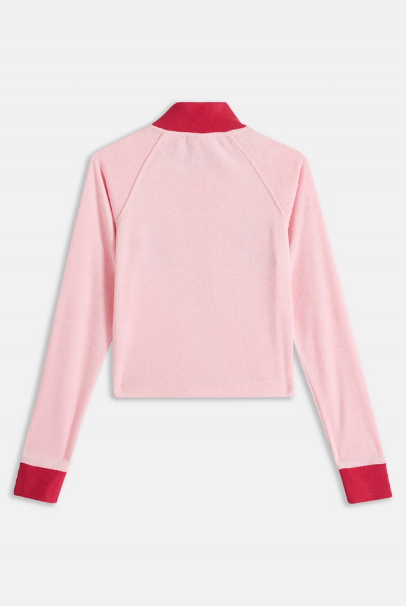 Candy Pink Juicy Couture Towelling Retro Logo Cropped Track Top | JC-SN651951