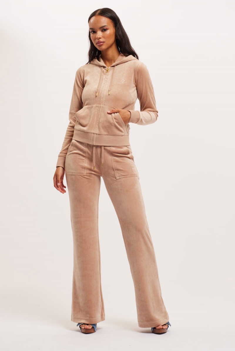 Caramel Juicy Couture Classic Velour Del Ray Pocketed Bottoms | JC-SN652117