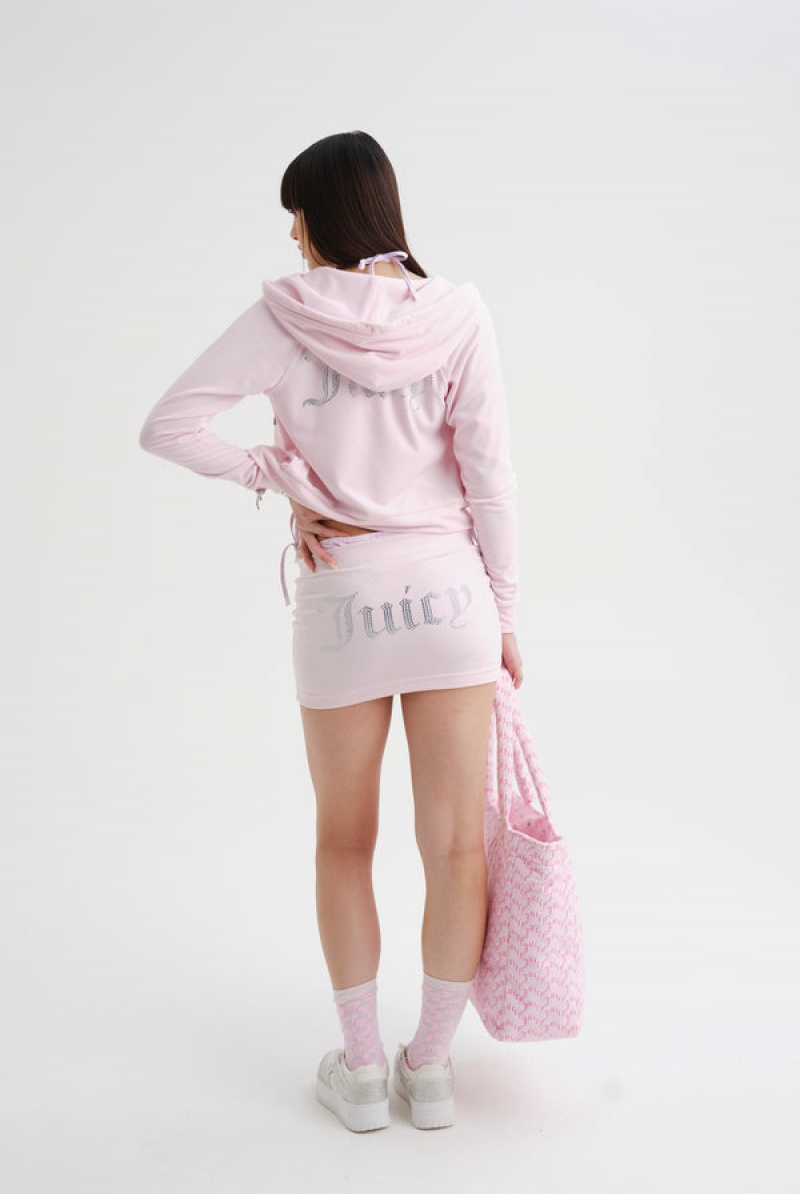 Cherry Blossom Juicy Couture Diamante Velour Zip-through Hoodie | JC-SN652139