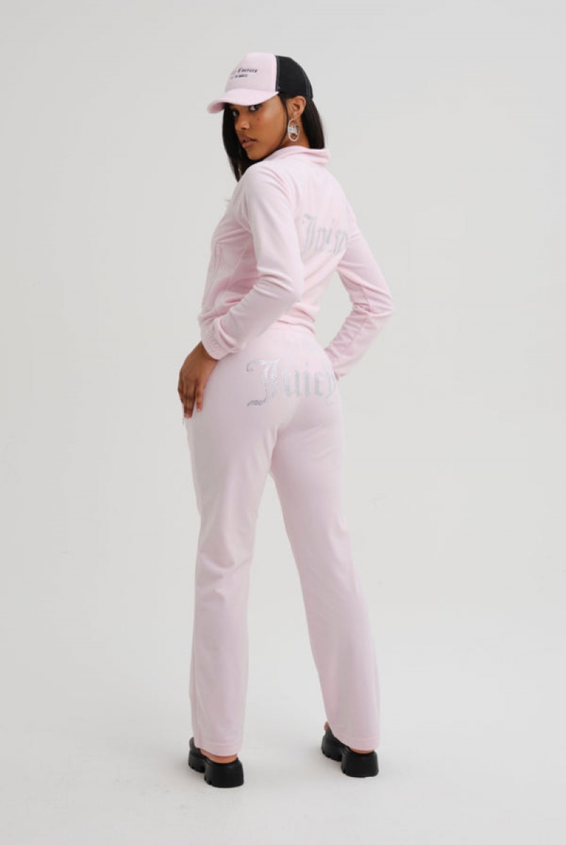 Cherry Blossom Juicy Couture Velour Diamante Tracksuit Bottom | JC-SN652138