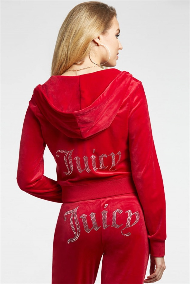 Coco Red Juicy Couture Og Big Bling Velour Hoodie | JC-SN651532