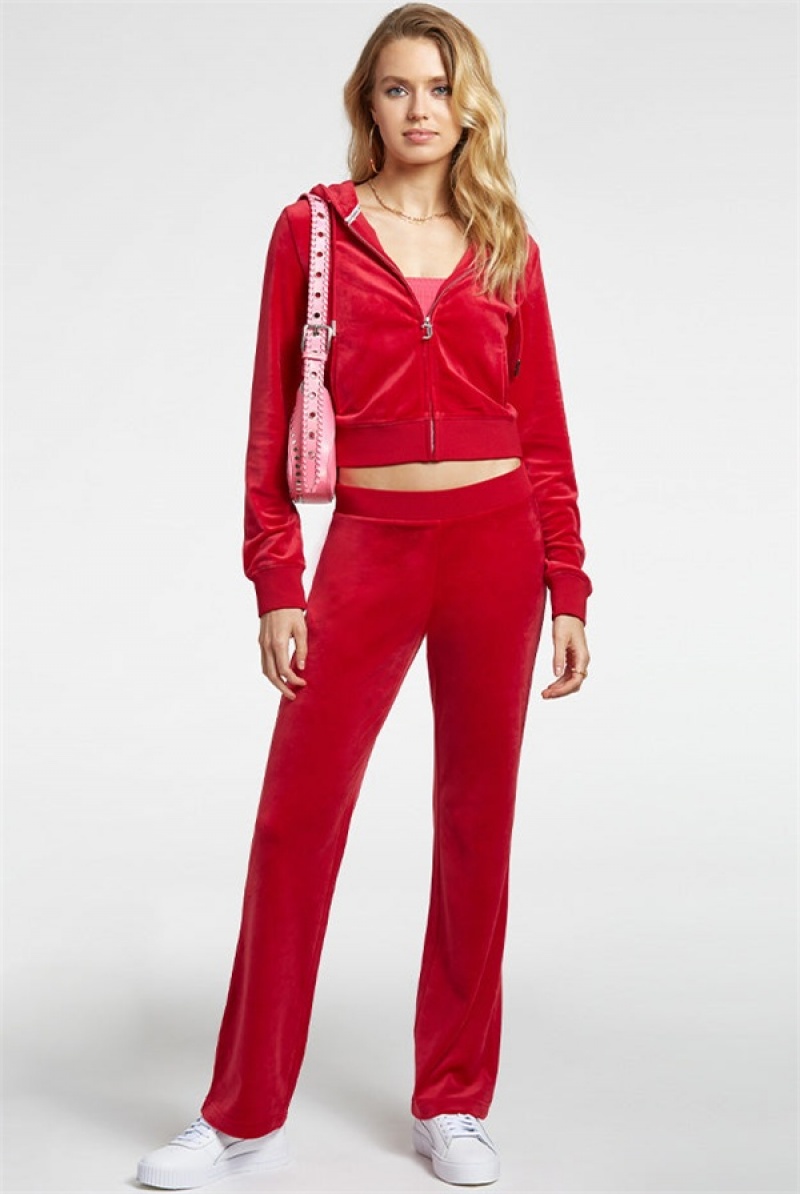 Coco Red Juicy Couture Og Big Bling Velour Hoodie | JC-SN651532