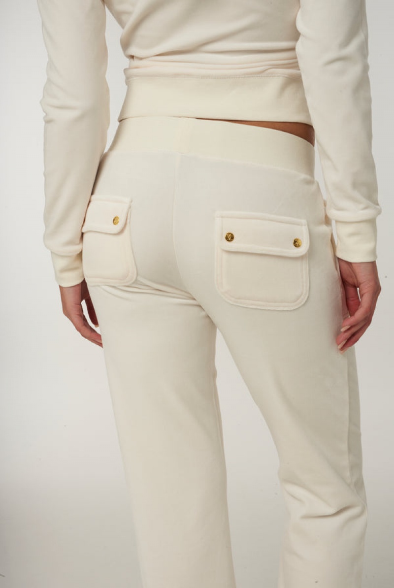 Cream Juicy Couture Classic Velour Del Ray Pocketed Bottoms | JC-SN651991