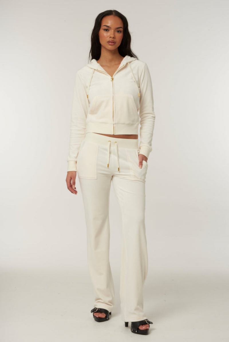 Cream Juicy Couture Classic Velour Del Ray Pocketed Bottoms | JC-SN651991