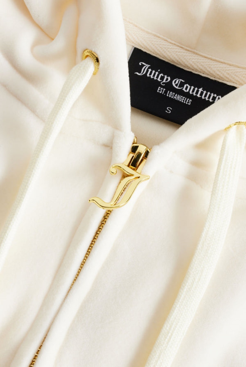 Cream Juicy Couture Classic Velour Robertson Hoodie | JC-SN651992