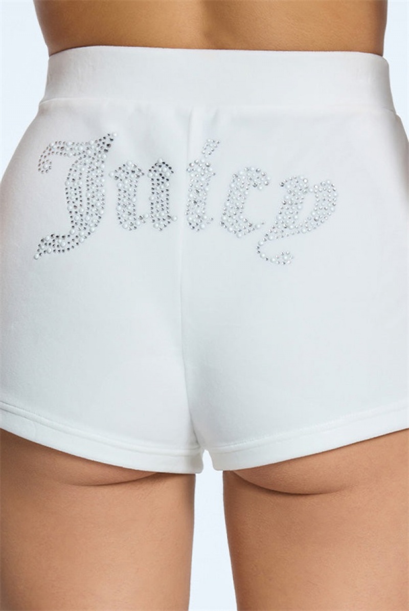 Cream Soda Juicy Couture Pearly Big Bling Velour Booty Shorts | JC-SN651813