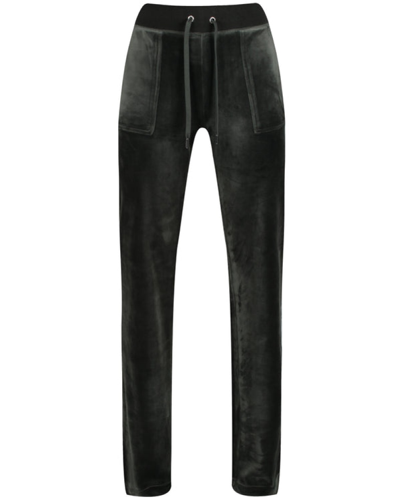 Dark Moss Juicy Couture Classic Velour Del Ray Pocketed Bottoms | JC-SN652038