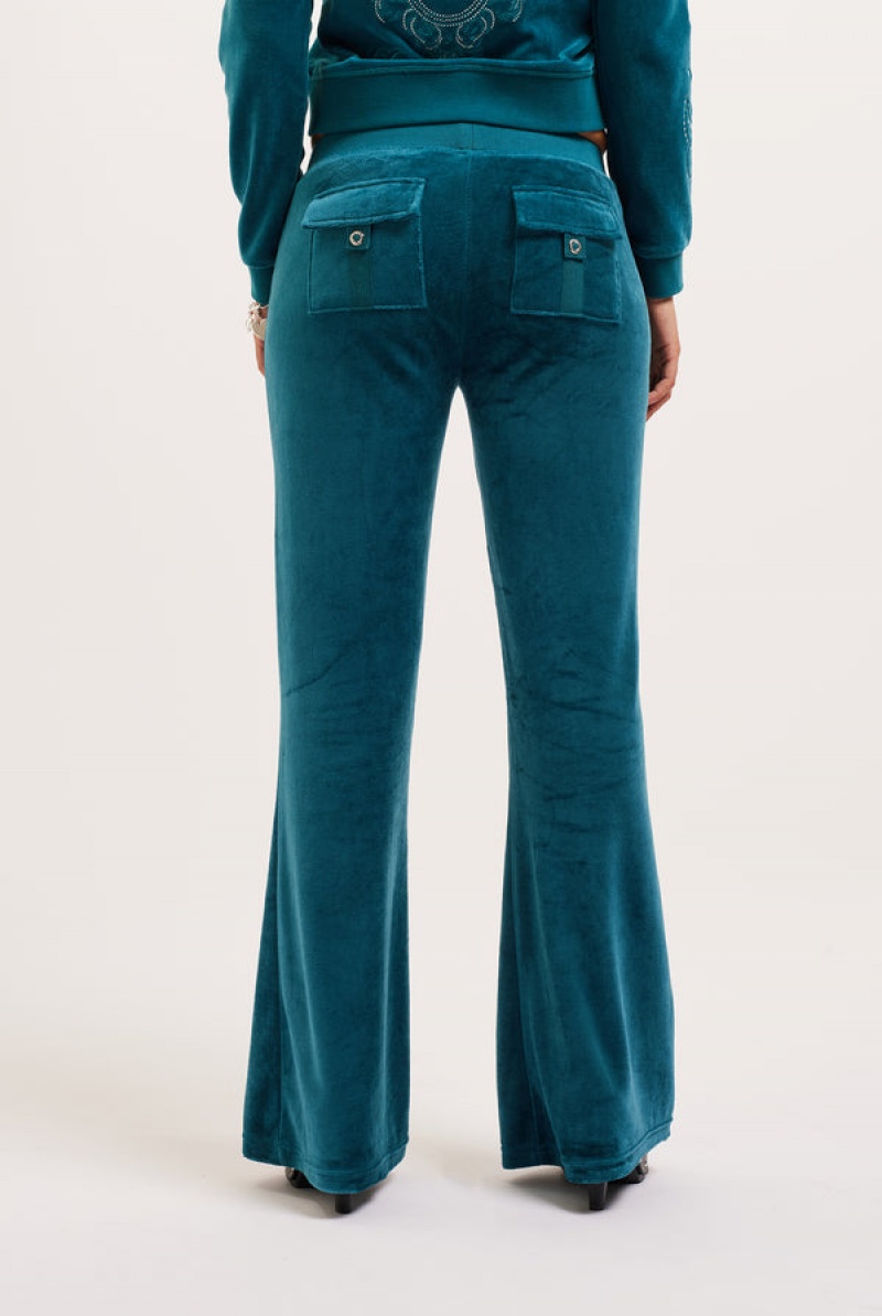 Deep Lagoon Juicy Couture Ultra Low Rise Bamboo Velour Heritage Crest Pocketed Bottoms | JC-SN652160