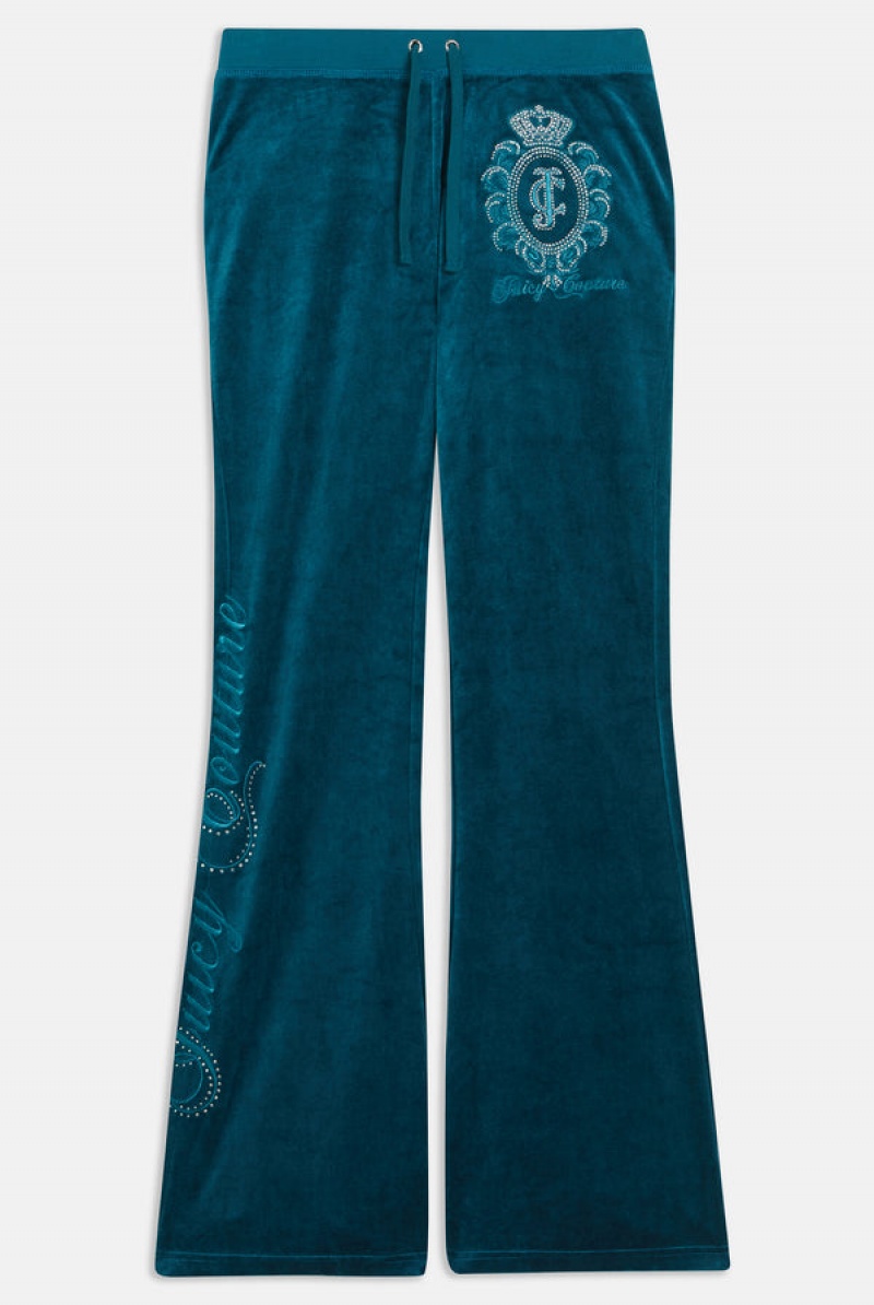 Deep Lagoon Juicy Couture Ultra Low Rise Bamboo Velour Heritage Crest Pocketed Bottoms | JC-SN652160