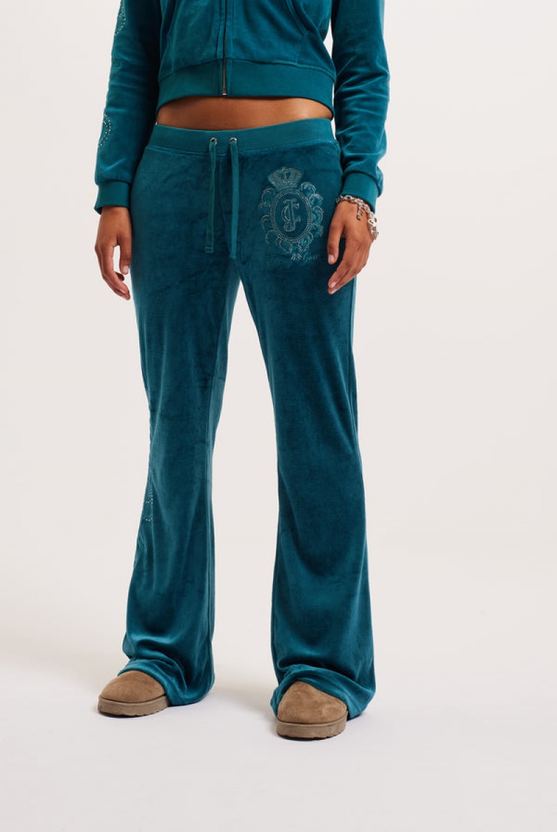 Deep Lagoon Juicy Couture Ultra Low Rise Bamboo Velour Heritage Crest Pocketed Bottoms | JC-SN652160