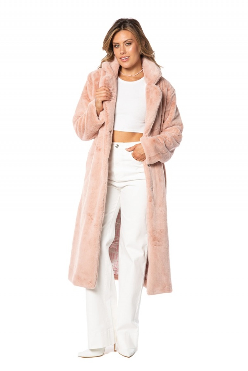 Dusty Pink Juicy Couture Faux Fur Teddy Trench Coat | JC-SN651682