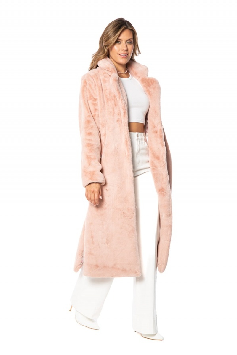 Dusty Pink Juicy Couture Faux Fur Teddy Trench Coat | JC-SN651682