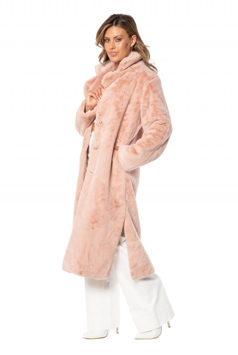 Dusty Pink Juicy Couture Faux Fur Teddy Trench Coat | JC-SN651682