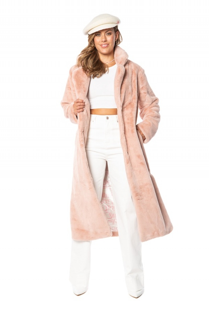 Dusty Pink Juicy Couture Faux Fur Teddy Trench Coat | JC-SN651682