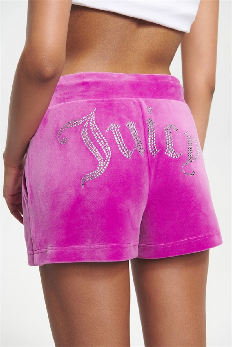 Electric Violet Juicy Couture Big Bling Velour Track Shorts | JC-SN651819