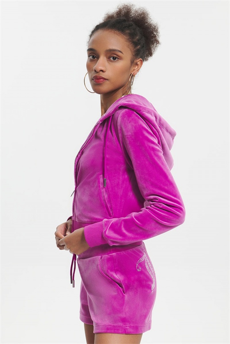 Electric Violet Juicy Couture Og Big Bling Velour Hoodie | JC-SN651575