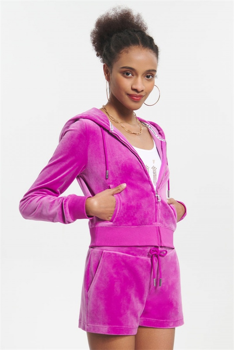 Electric Violet Juicy Couture Og Big Bling Velour Hoodie | JC-SN651575